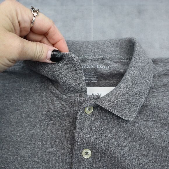 American Eagle Outfitters Shirt Mens M Gray Short Sleeve Button Logo Collar Polo - Picture 12 of 16